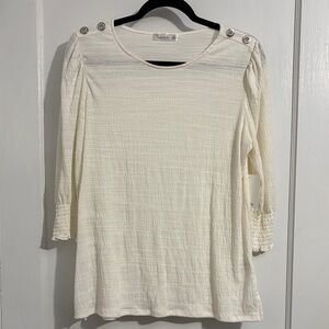 89th + Madison Ivory Textured Long Sleeve Top with Shoulder Buttons NWT